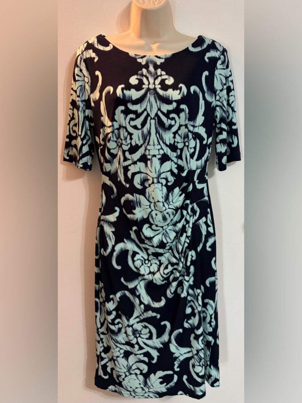 connected apparel Black and Mint Green Ornate Midi Dress